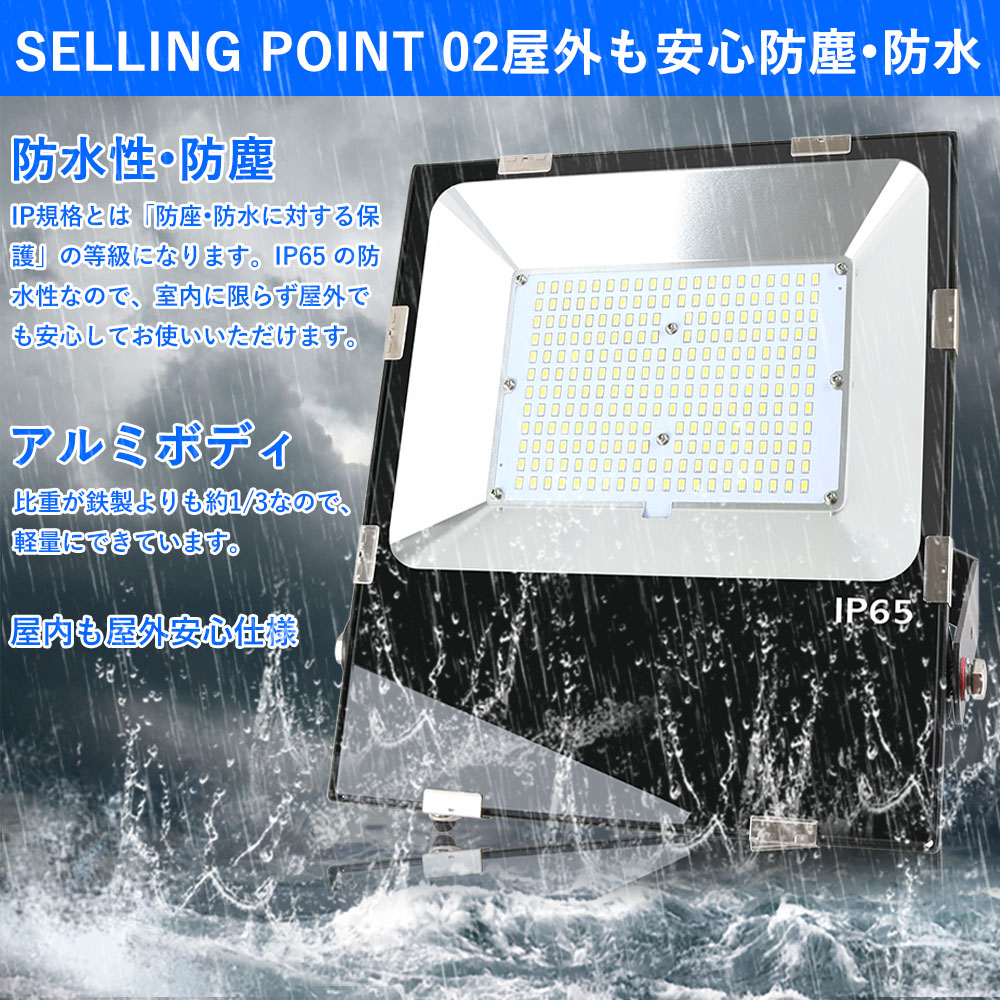 LED投光器 200W 昼光色 led投光器 屋外用 明るい40000lm IP65 防水