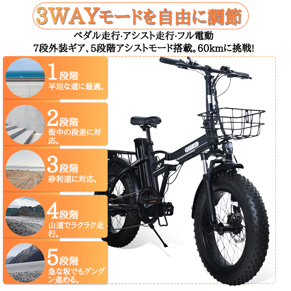 新品】電動自転車 FLYFISH 電動バイク パワフル500W 折りたたみ 電動