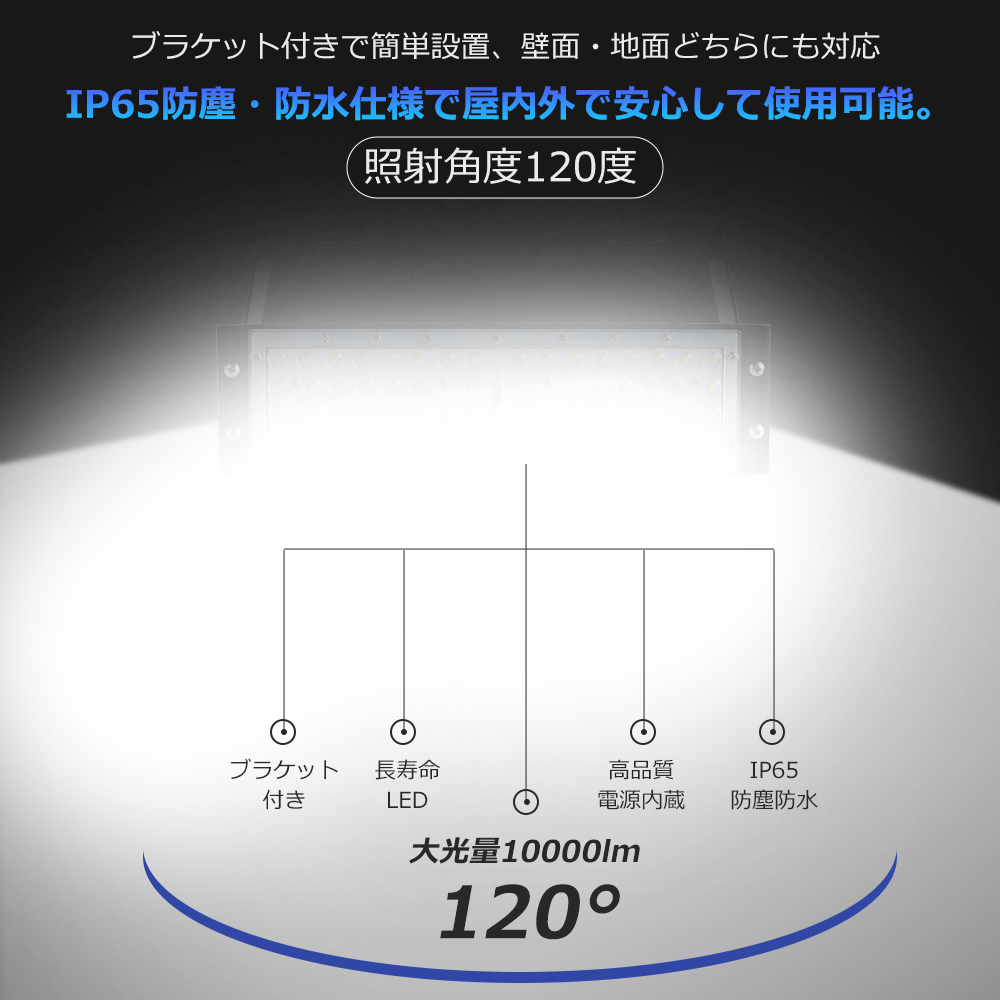 【高輝度10000lm】LED投光器 屋外 作...の詳細画像2