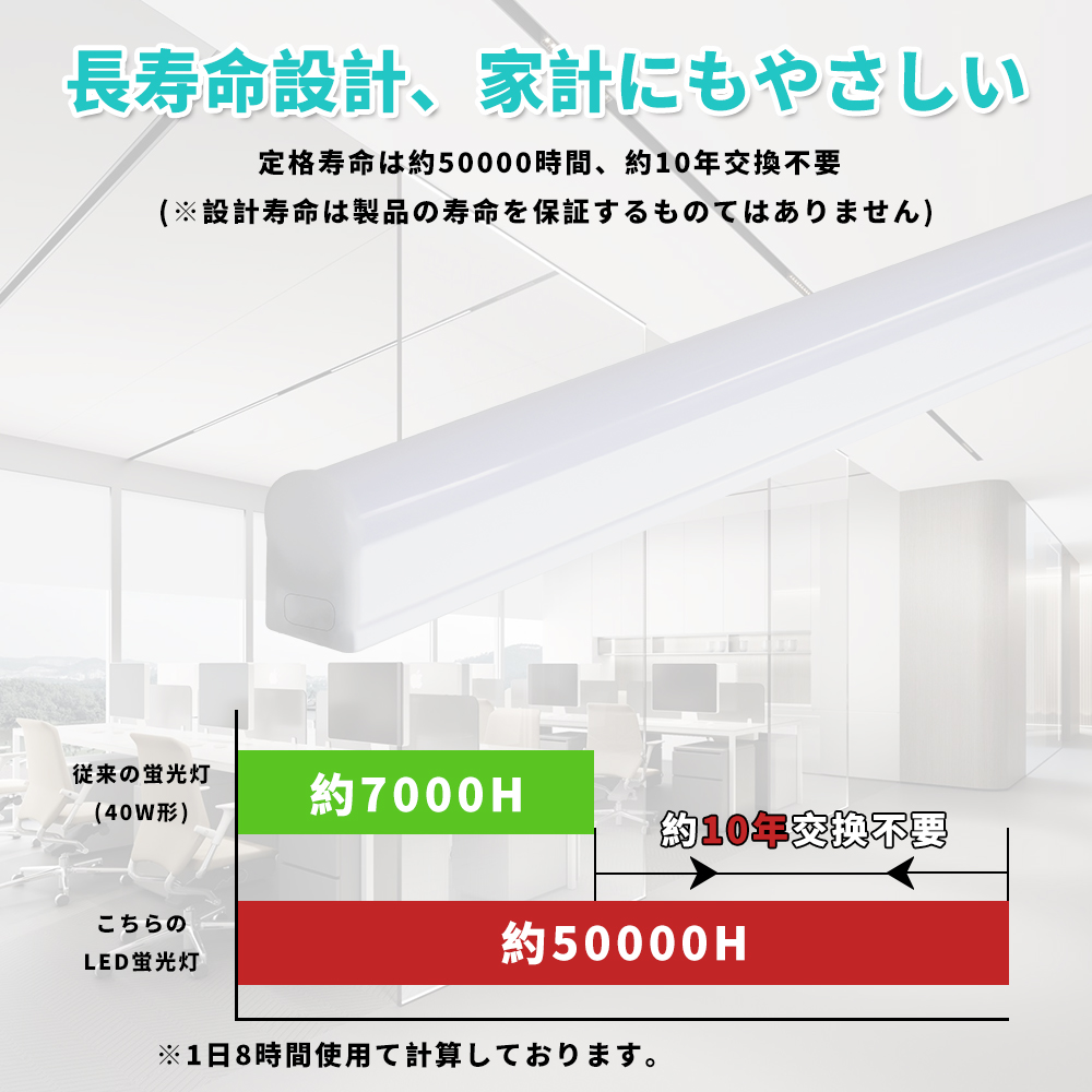 【特価 100本セット】LED蛍光灯 器具一体型 40W型 直管型 T5 120cm 昼光色/昼白色/白色/電球色  LEDベースライト スイッチコード付 15本連結可 送料無料 1年保証の画像