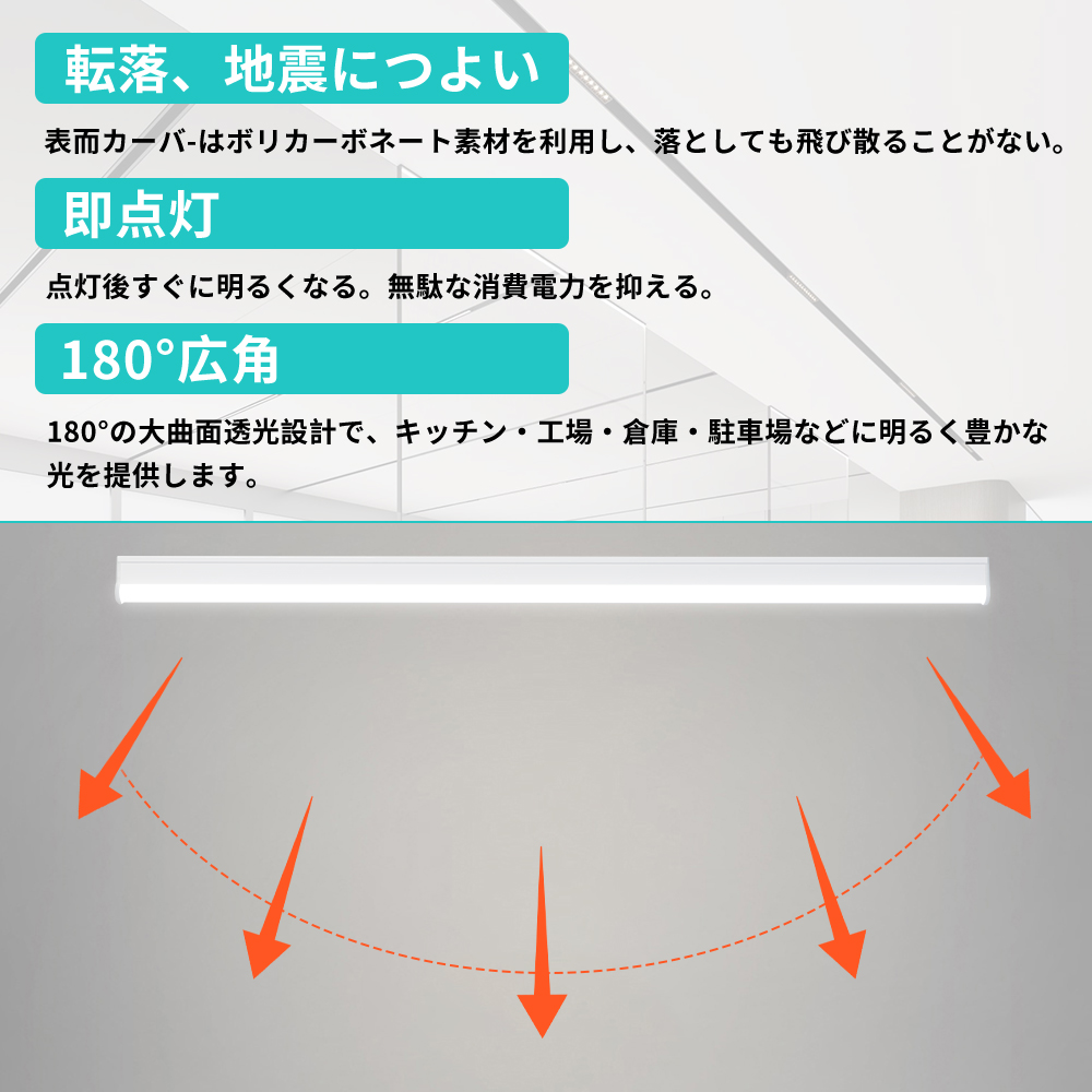 【特価 100本セット】LED蛍光灯 器具一体型 40W型 直管型 T5 120cm 昼光色/昼白色/白色/電球色  LEDベースライト スイッチコード付 15本連結可 送料無料 1年保証の画像