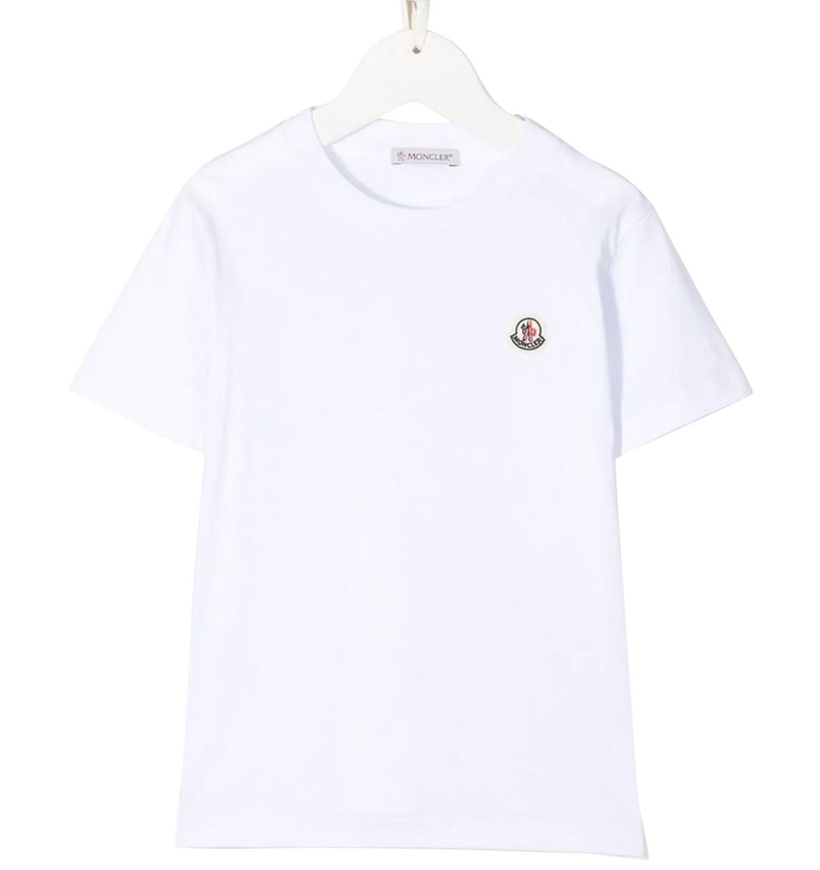 モンクレール ロゴ Tシャツ ボーイズ ガールズ 女性 クルーネック ブランド トップス 白 紺 輸入 綿 コットン Moncle logo  patch T-shirt