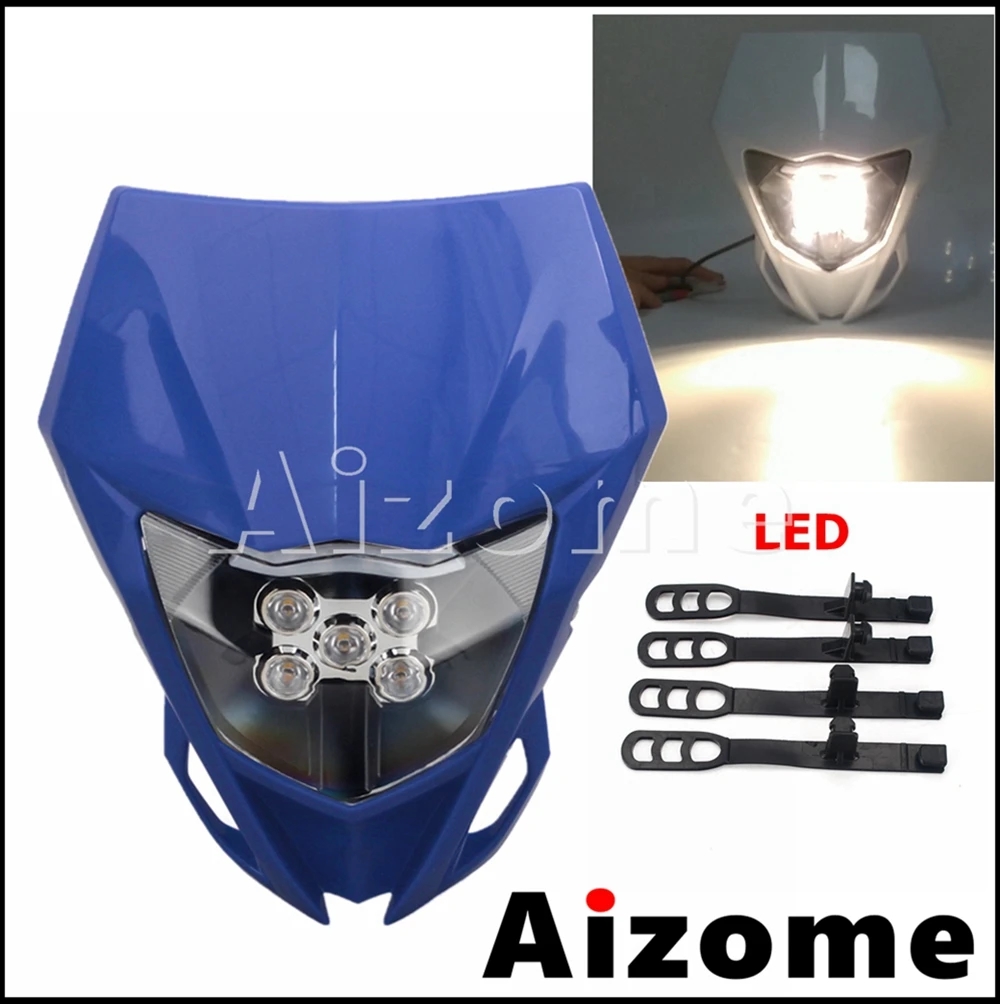 【並行輸入品】 ホワイト ブルー WR LED スポーツ モトクロス ヘッド ライト ランプ フェアリング ホンダ スズキ カワサキ ヤマハ WR 250 450 CRF 125 85 KXF_15