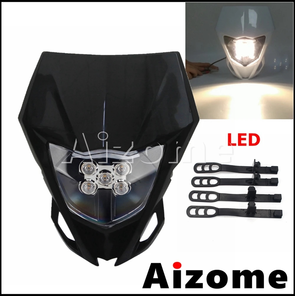 【並行輸入品】 ホワイト ブルー WR LED スポーツ モトクロス ヘッド ライト ランプ フェアリング ホンダ スズキ カワサキ ヤマハ WR 250 450 CRF 125 85 KXF_16