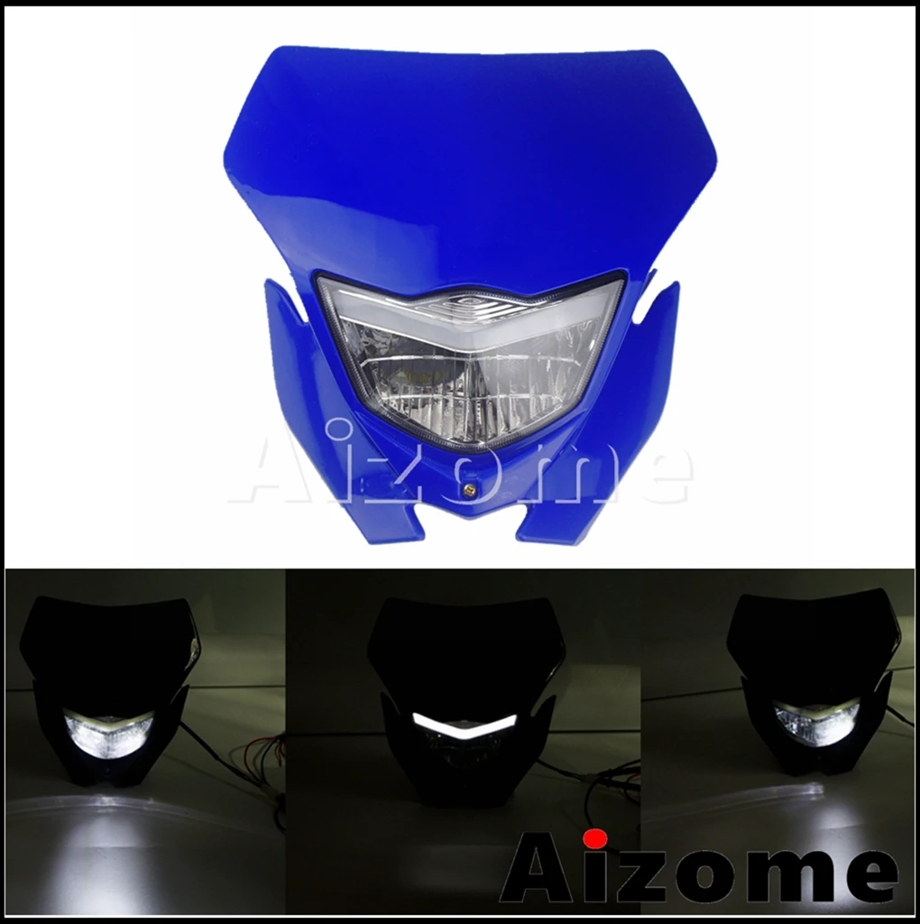 【並行輸入品】 ホワイト ブルー WR LED スポーツ モトクロス ヘッド ライト ランプ フェアリング ホンダ スズキ カワサキ ヤマハ WR 250 450 CRF 125 85 KXF_3
