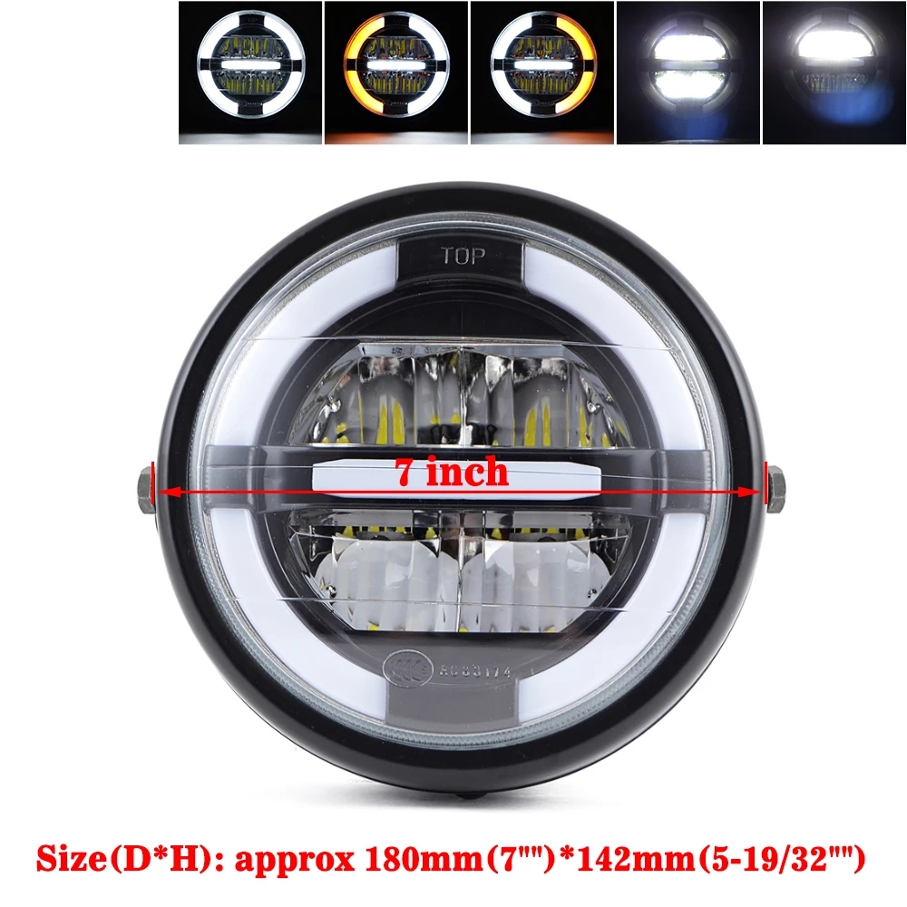 【並行輸入品】 7.5" バイク LED ヘッドライト ハイ ロー ビーム イカリング DRL ヘッドライト ハーレー スポーツスター カフェレーサー ボバー ホンダ CB400_2