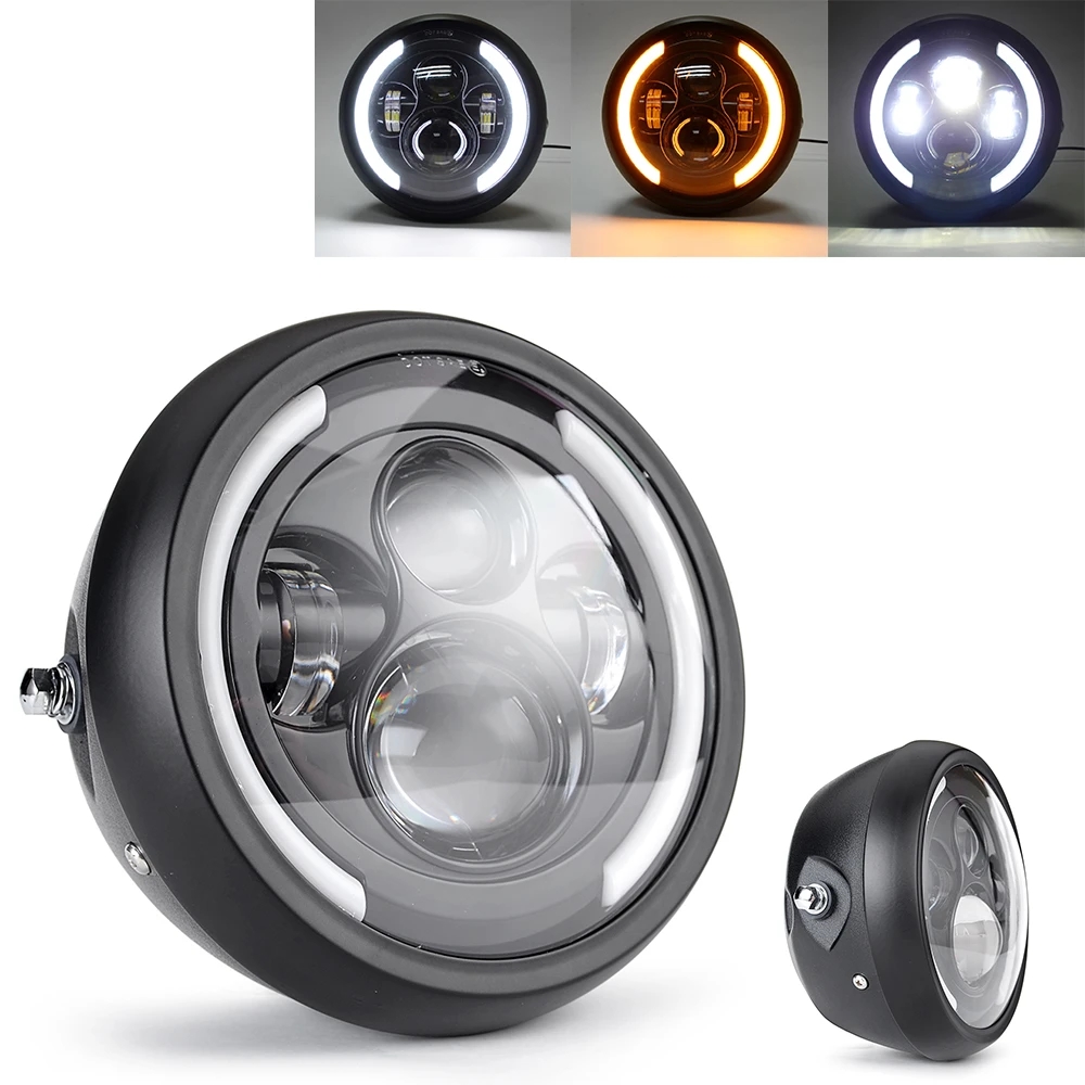 【並行輸入品】 7.5" バイク LED ヘッドライト ハイ ロー ビーム イカリング DRL ヘッドライト ハーレー スポーツスター カフェレーサー ボバー ホンダ CB400_3
