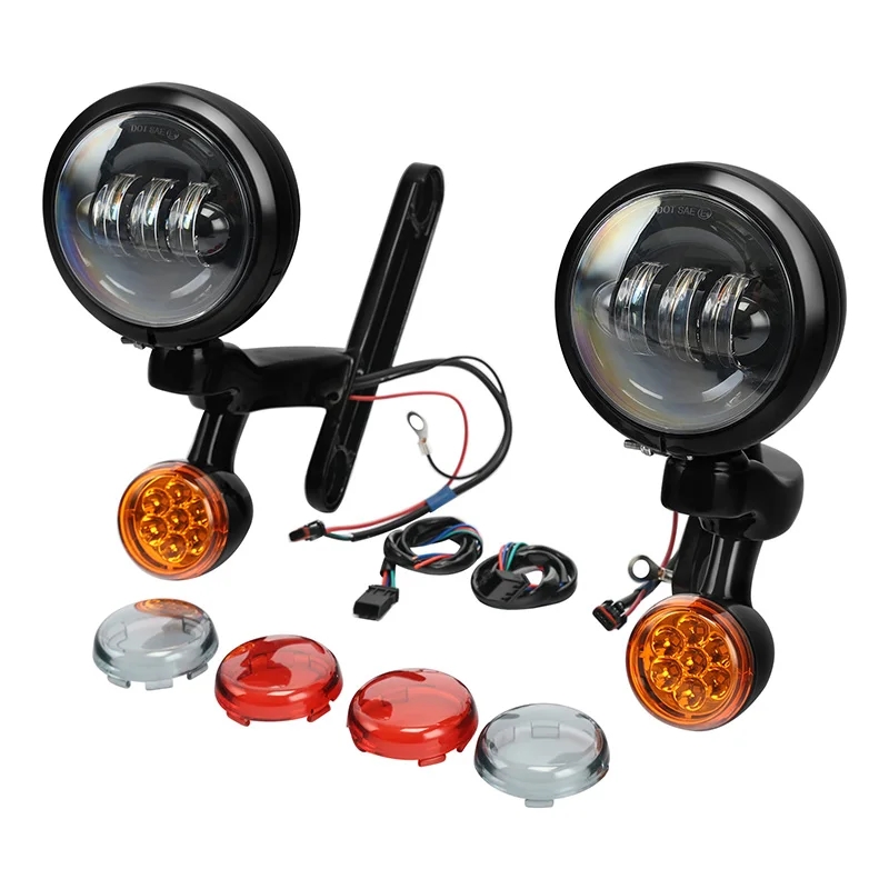 【並行輸入品】 バイク ウィンカー LED スポットライト フォグ ライト ハウジング ブラケット ハーレー エレクトラ ストリートグライド FLHX ロードキング 97-の画像
