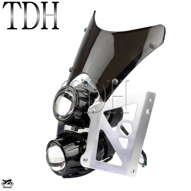 並行輸入品 バイク 汎用 Twin Stacked プロジェクター ヘッドライト