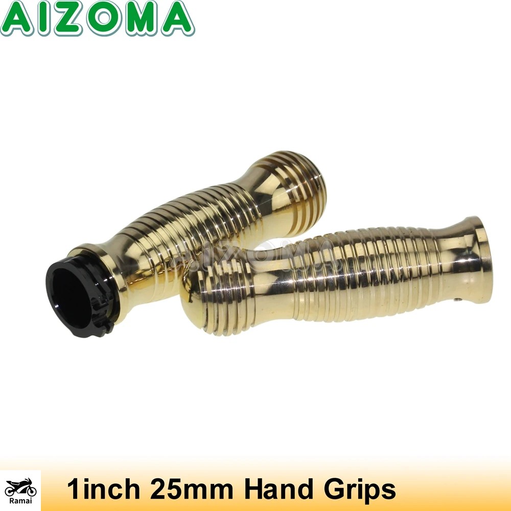 汎用 1インチ ハンドル バー グリップ レトロ Brass バイク 25mm