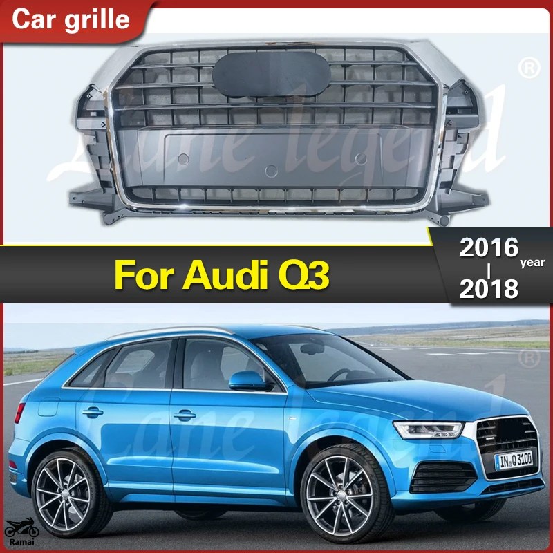 並行輸入品 メッキ グレー ラジエーター グリル アウディ Q3 2016年 2017年 2018年 キット レーシング グリル バンパー キット フード エアー インテーク_1
