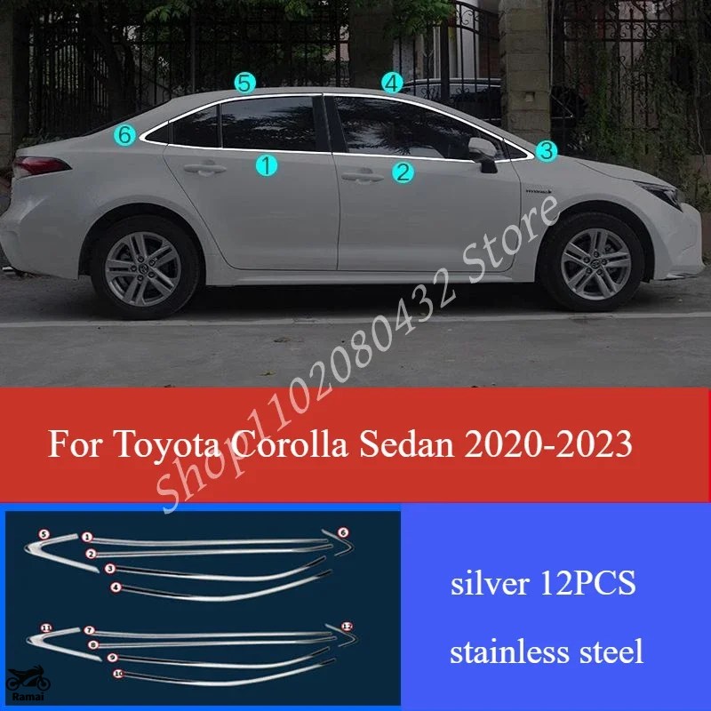 【並行輸入品】 トヨタ カローラ セダン 2020年-2023 スチール メッキ ブラック ウィンドウ サイド カバー 12P カスタム パーツの画像