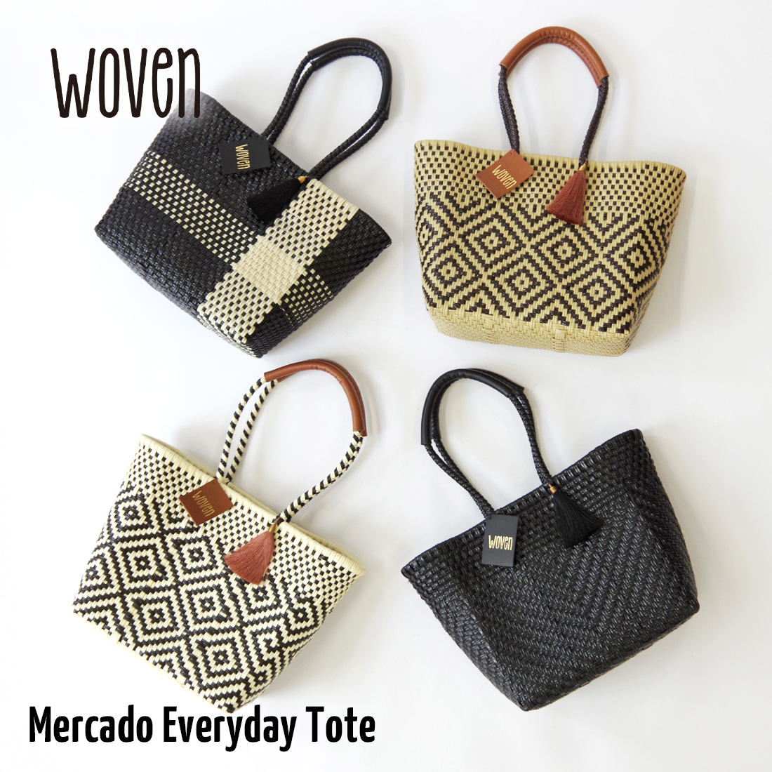 【WOVEN ウーヴン】エブリデイトート メキシコ製 メルカドバッグ スモール トートバッグ Everyday Tote メキシコ製 かごバッグバッグ 裏地付き ハンドメイドの画像