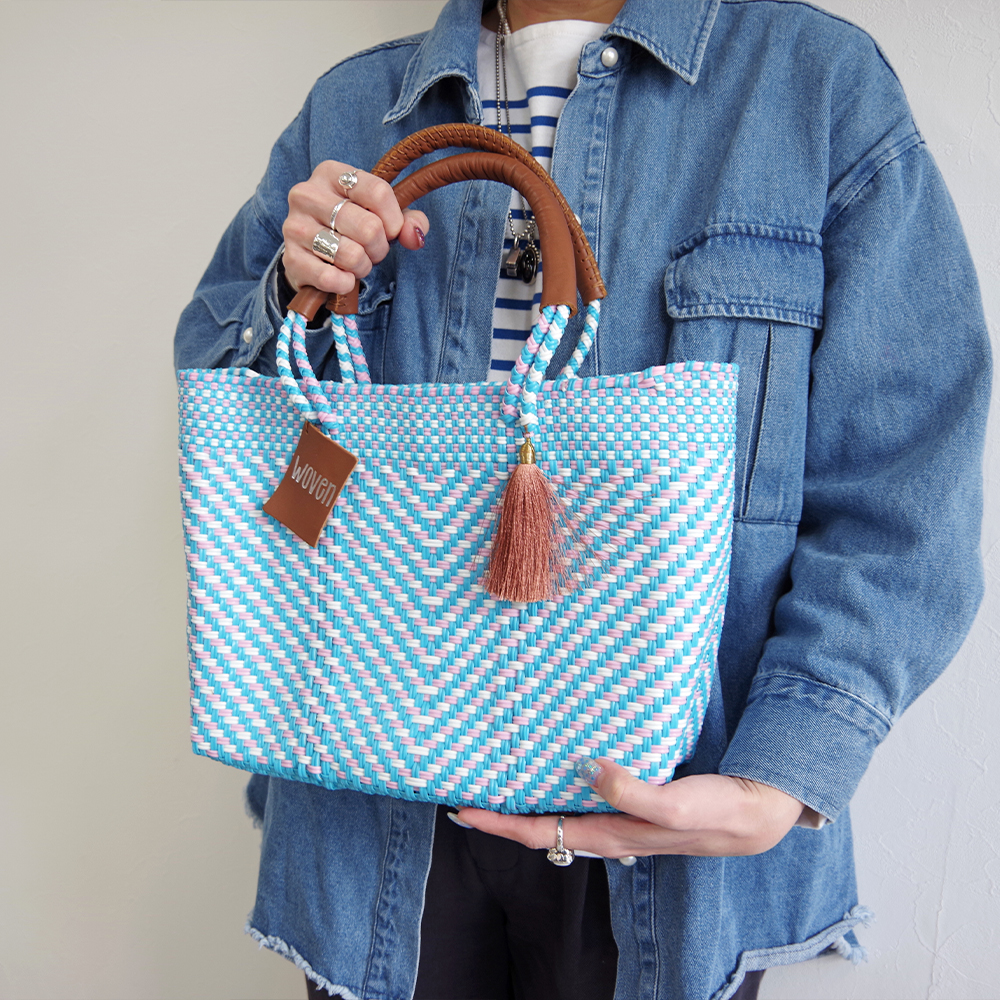 WOVEN/ メキシコ製メルカドバッグ　／ブルー系 WOVEN/ メキシコ製メルカドバッグ ／ブルー系