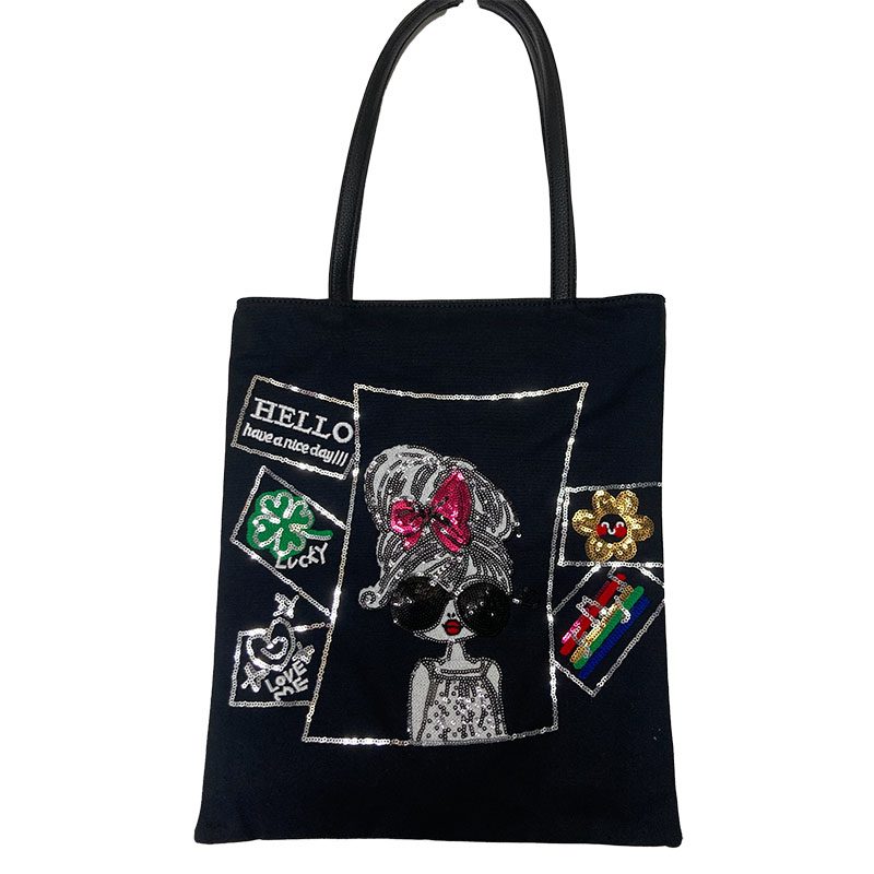 サングラス リボン トートバッグ A4対応 デコ スパンコール 刺繍