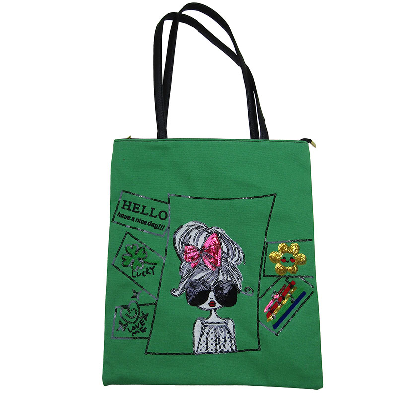 サングラス リボン トートバッグ A4対応 デコ スパンコール 刺繍