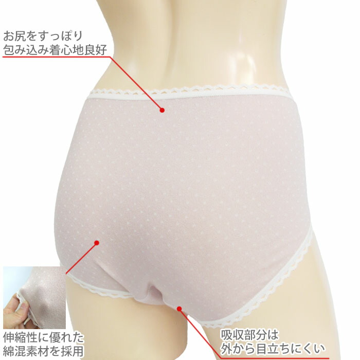 日本製 抗菌・防臭 さわやか吸収ショーツ 綿混 西川合繊　32064 30cc対応
