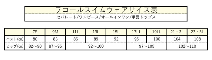 スイムサイズ表