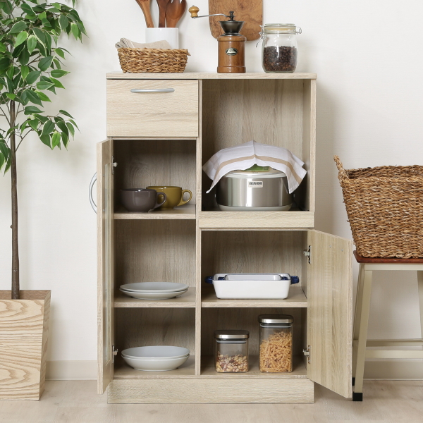 3月発送】キッチンボード 70689 ホワイトオーク 食器棚 キッチンボード