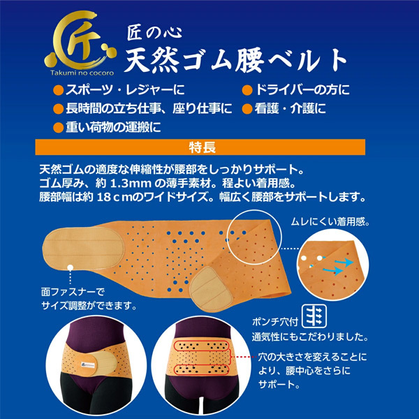 匠の心 天然ゴム腰ベルト 114002 巻くだけ 腰 骨盤ベルト 固定 ガード 国産 ムレにくい 面ファスナー ドライバー 看護 介護  長時間の立ち仕事 追跡可能郵便 :114002-031006:生活便利雑貨ランクアップ - 通販 - Yahoo!ショッピング