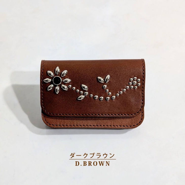 日本製 栃木レザー 正規品】フラワー スタッズ ショート トラッカー