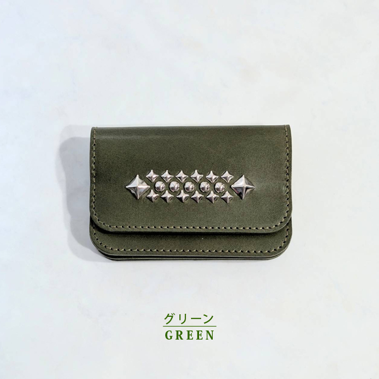 日本製 正規 栃木レザー】USA スタッズ ショート トラッカーウォレット