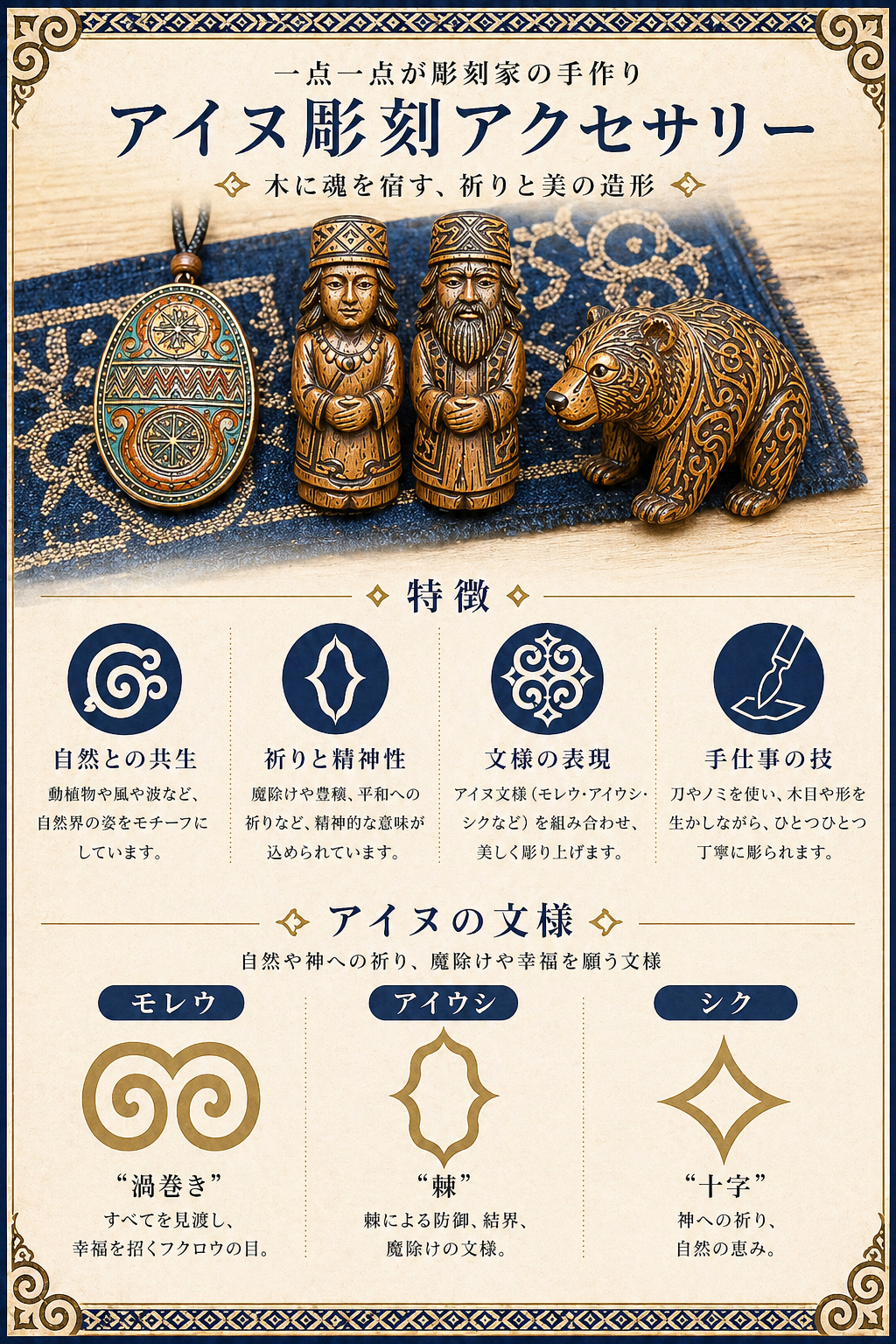民族アクセサリー専門店ラパヌイ - アイヌ彫刻 アクセサリー（日本