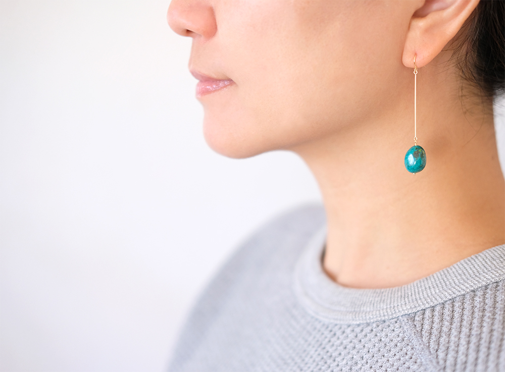 K18 ダングル ピアス レディース フックピアス ターコイズ トルコ石