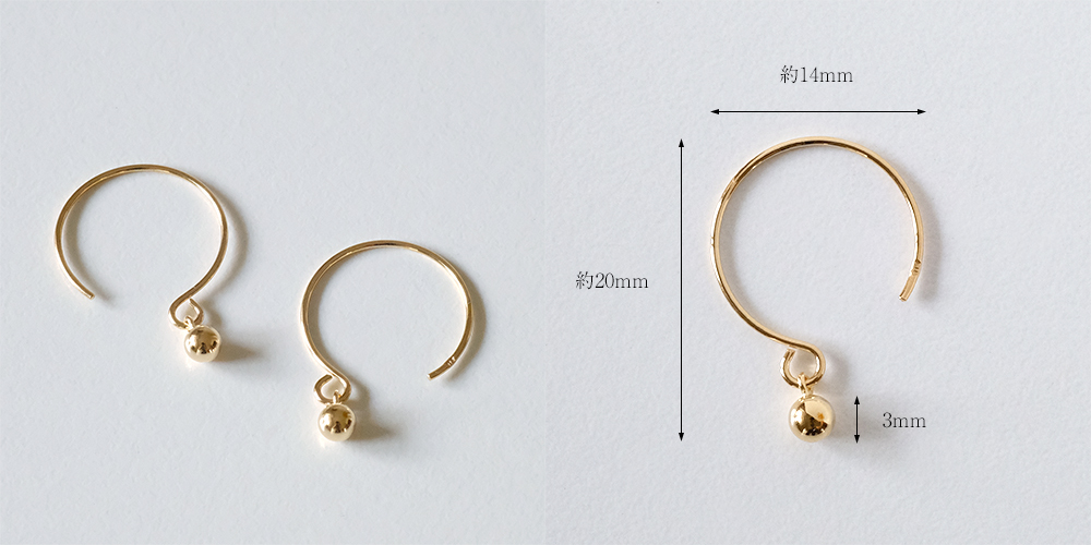 K18WG D0.01ct ボールフックピアス K18 バール ピアス レディース フックピアス 18k 18金 ボール
