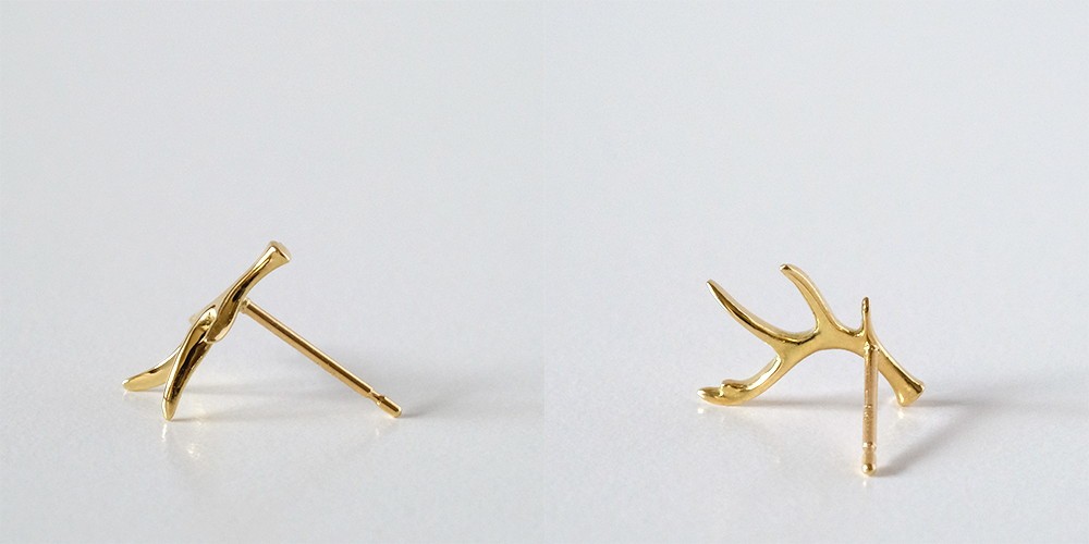 K18 ツノ ピアス 18金 18K レディース 角 鹿 枝 ホーン モチーフ