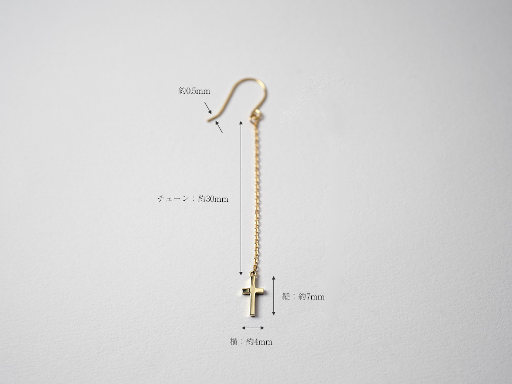 K18 ベイビークロス チェーン ピアス レディース フックピアス 18k 18