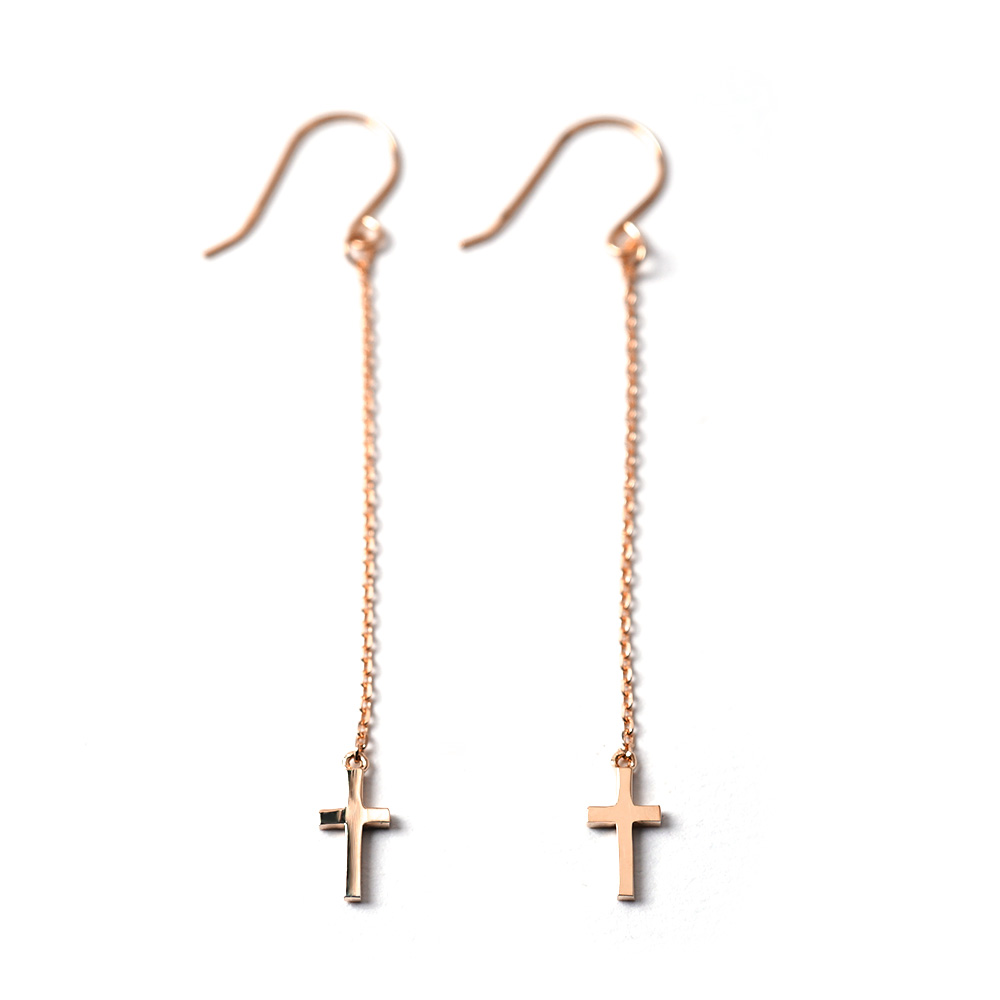 K18 ベイビークロス チェーン ピアス レディース フックピアス 18k 18