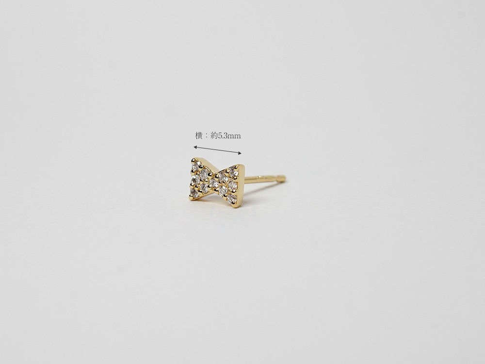 片耳販売】 K18 リボンタイ ダイヤモンド ピアス 小さな存在感
