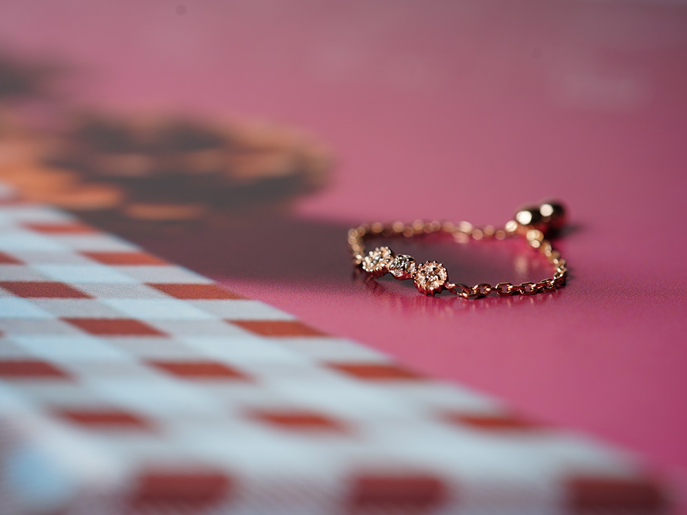 agete　K18　リボンダイヤチェーンリング K18 ダイヤモンド リュバン チェーン リング リボンチェーンリング