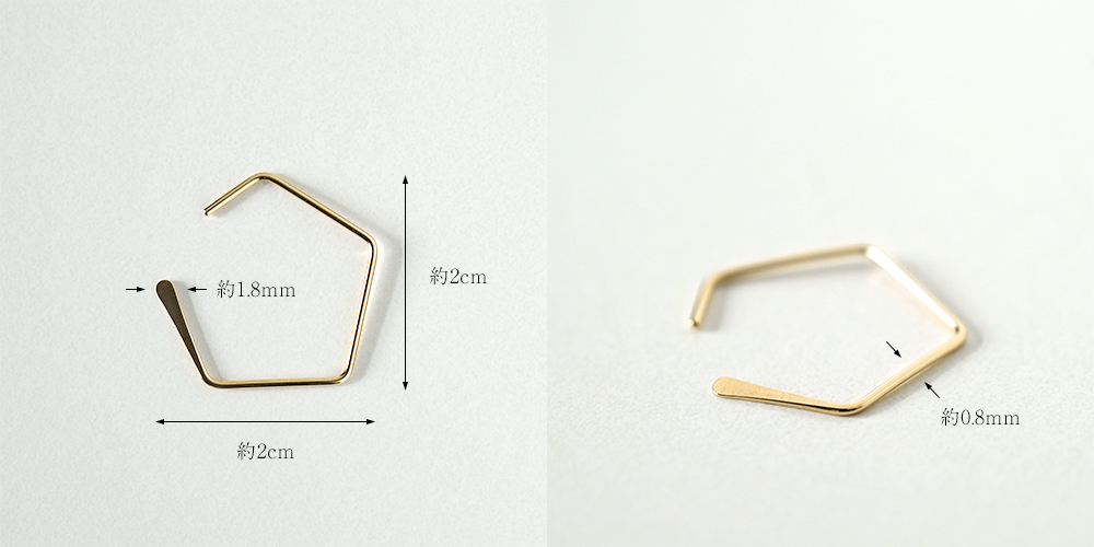 K18 gokaku ピアス レディース 五角形 フックピアス フープピアス 地金