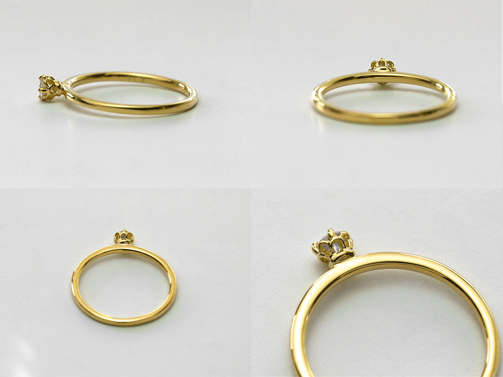 K18 ダイヤモンド クラウン リング 0.1ct 一粒の輝きと繊細に仕上げ