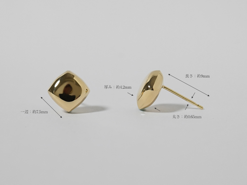 K18 スクエア スタッドピアス K18 クッション ピアス レディース 18K 18金 Pt ゴールド プラチナ