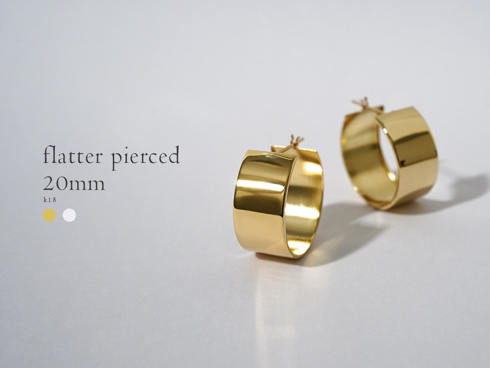 K18 フラッター フープピアス 20mmx10mm レディース 幅広 18K 18
