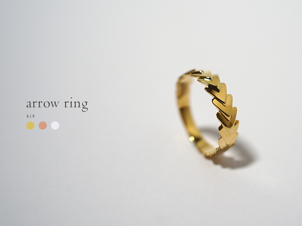 K18 アロー リング レディース 女性用 18K 18金 Pt プラチナ 幅広 矢印