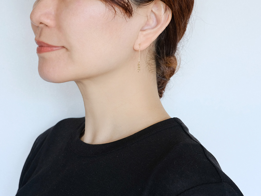K18 ミラーボール チェーンピアス レディース 女性用 ゴールド 18K 18