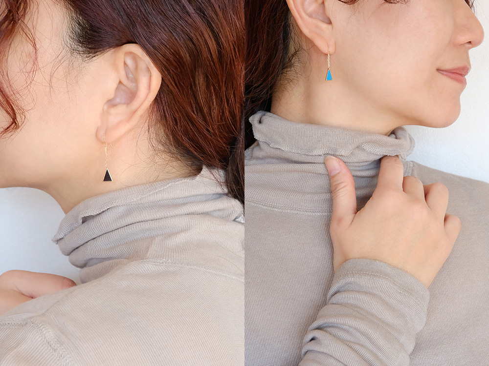 K18 デルタ チェーンピアス レディース 女性用 ブラックオニキス