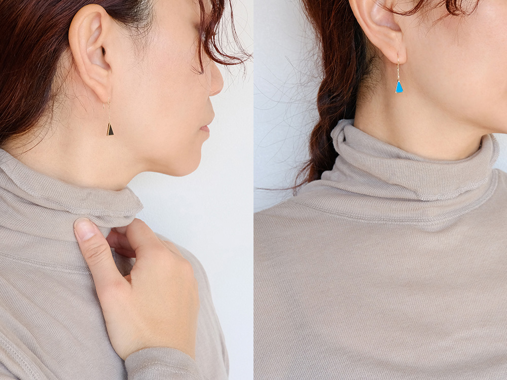 K18 デルタ チェーンピアス レディース 女性用 ブラックオニキス