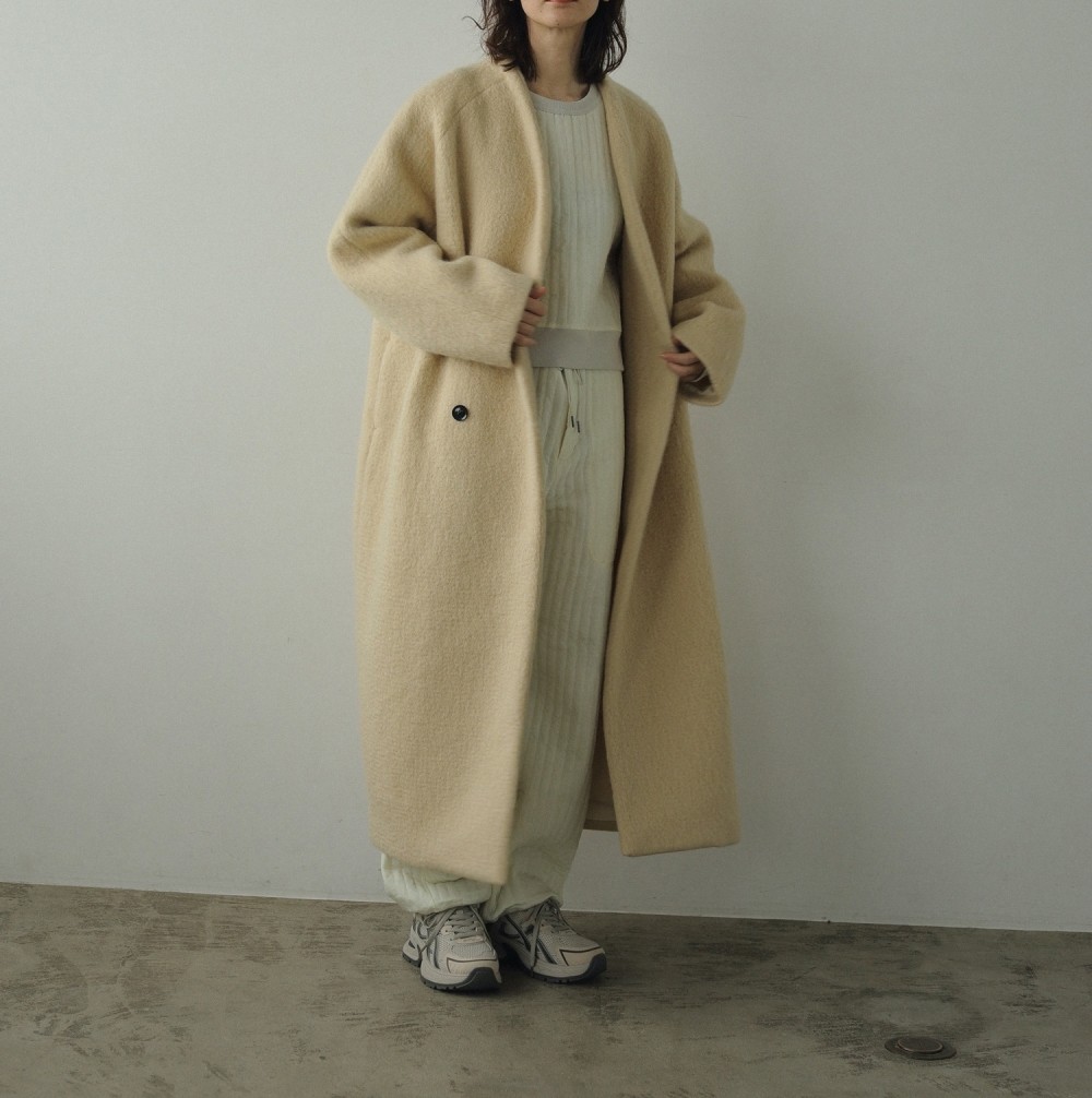 000★アンヌーク Collarless Shaggy Coat anuke SALE ANUKE (アンヌーク）Collarless Shaggy Coat 即日