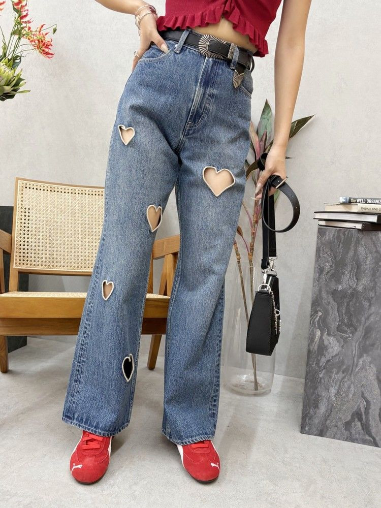EVRIS ハートカッティングワイドデニムパンツ EVRIS EVRIS(エブリス）ハートカッティングワイドデニムパンツ
