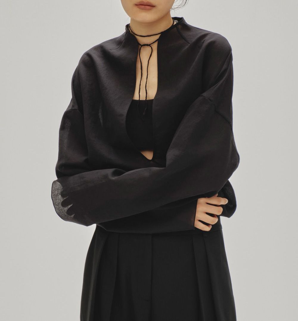 美品✨人気✨トゥデイフルスラブスリットシャツ黒透け感