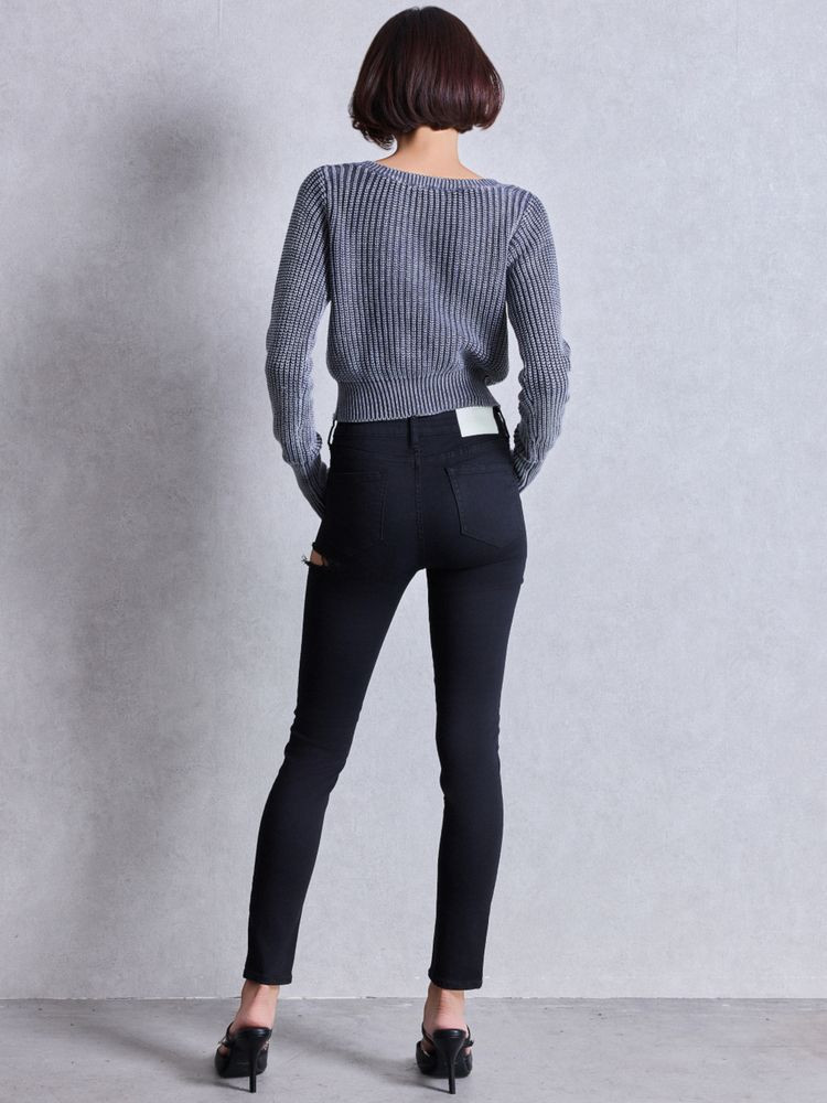 GYDA（ジェイダ） ミドルウエストSIDE RIPPEDカラースキニーパンツ