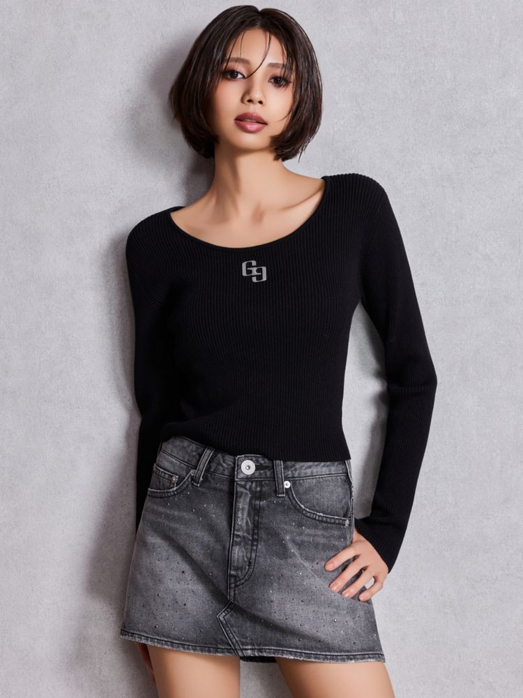 GYDA.ニット２枚セット黒グレー GYDA（ジェイダ） GGプレートlong sleeveニットトップス : RAPTURE