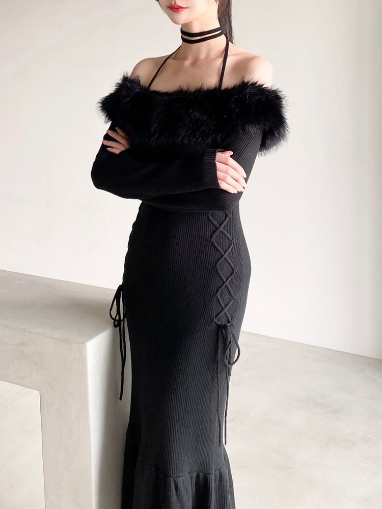 RESEXXY（リゼクシー） フェイクファートリムニットワンピース 即納