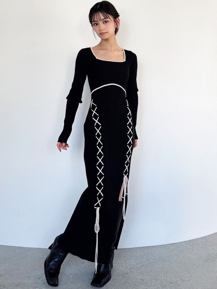 RESEXXY（リゼクシー） レースアップタイトニットワンピース 即日発送