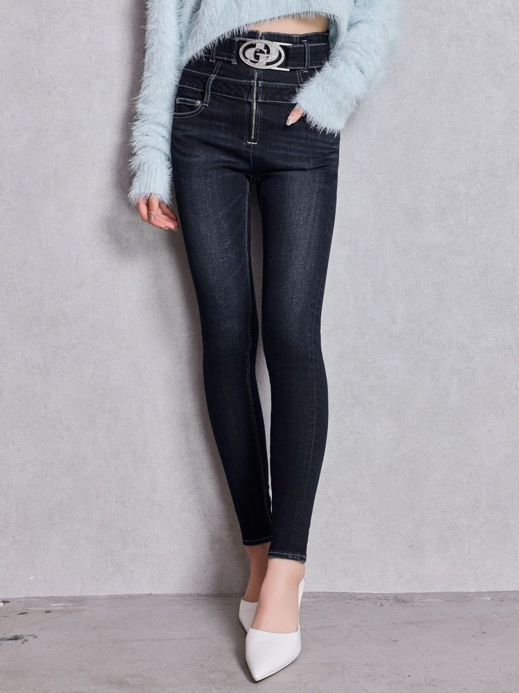 GYDA（ジェイダ） ハイウエスト GD bijou MOLDフロントZIPスキニー